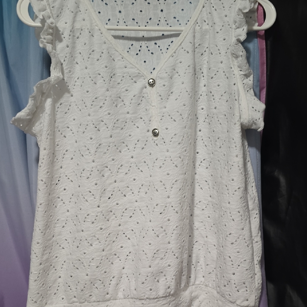 White Eyelet Sleeveless Top